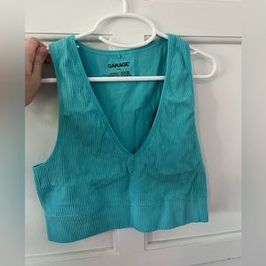 Teal Blue Garage ribbed crop top, size Small